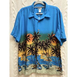 Vtg Cherokee Waikiki‎ Hawaiian Shirt Men's L 100% Rayon S/S Cruise Vacation Boho